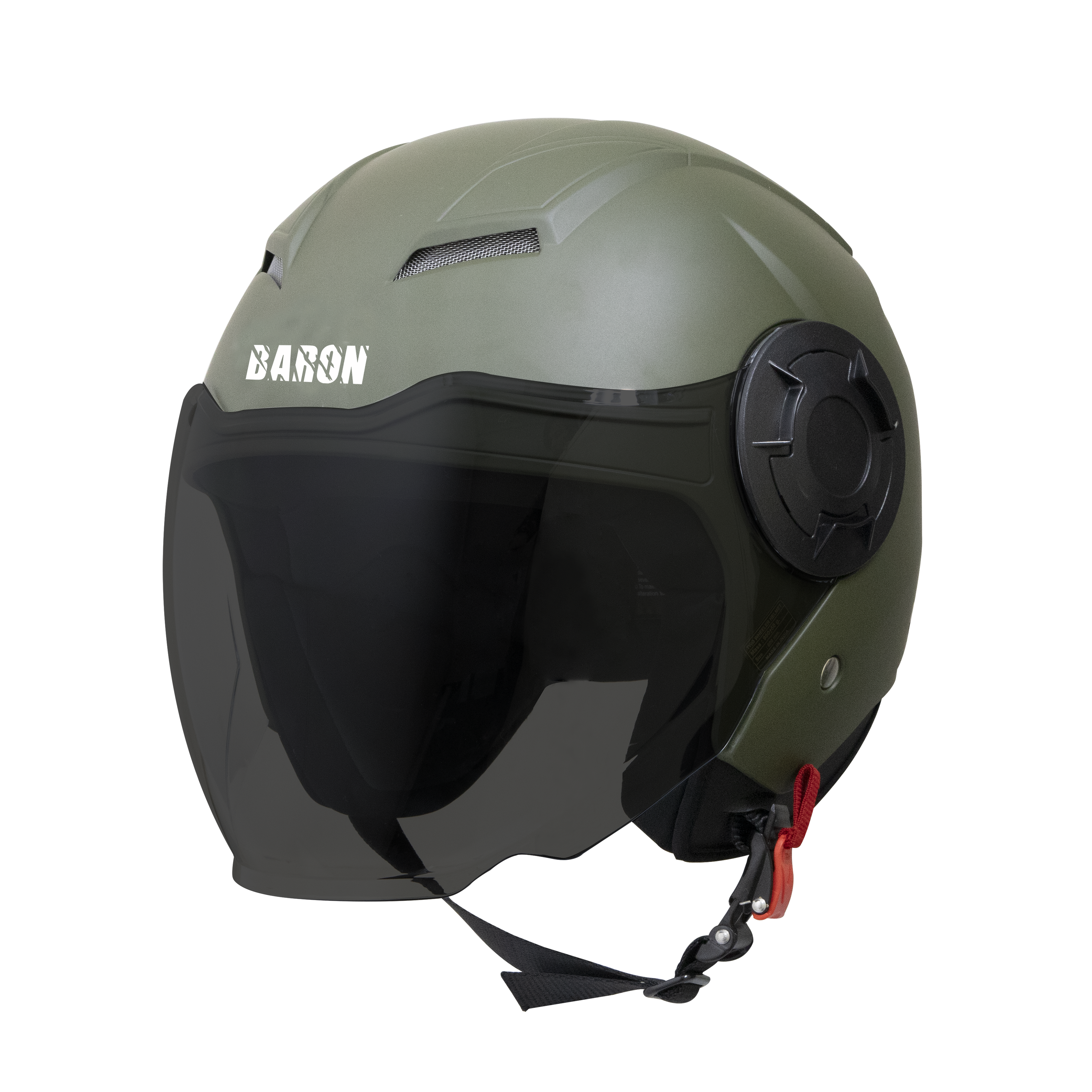Steelbird Baron Open Face Helmet , ISI Certified Helmet (Matt Battle Green With Smoke Visor)